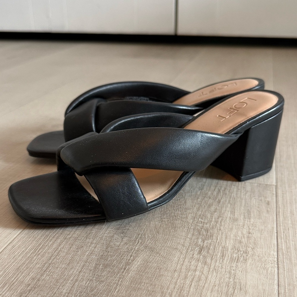 LOFT Black Leather Mules